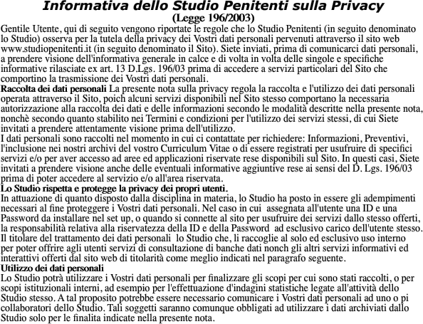 Informativa dello Studio Penitenti sulla